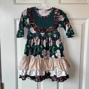 Little Girls Sweet Modesty Ruffled Dress💚🤎